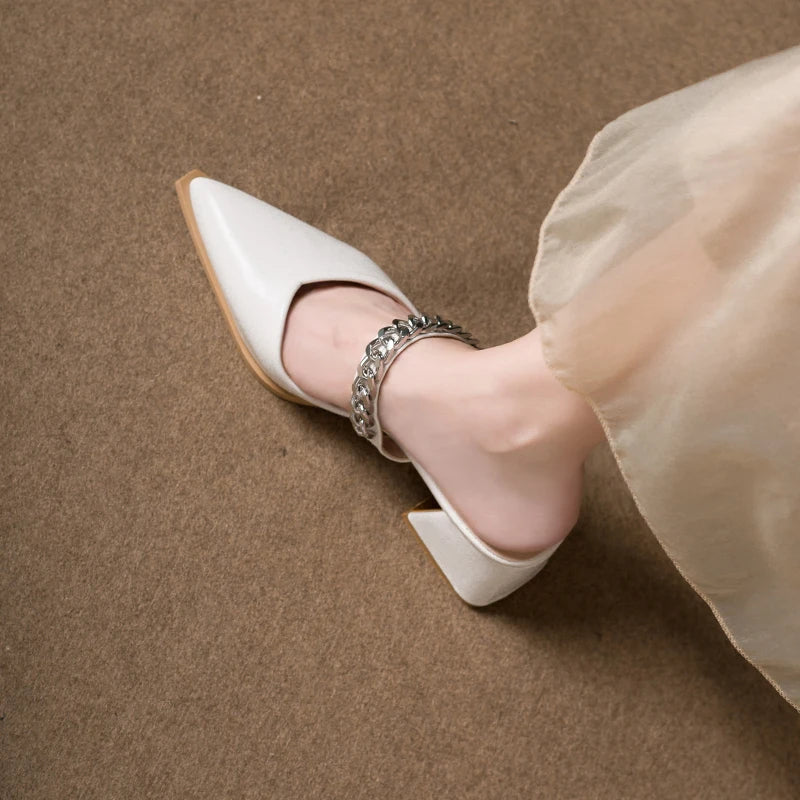Retro Style Sing-backs Party Pointed Toe Thick Heel Sandals