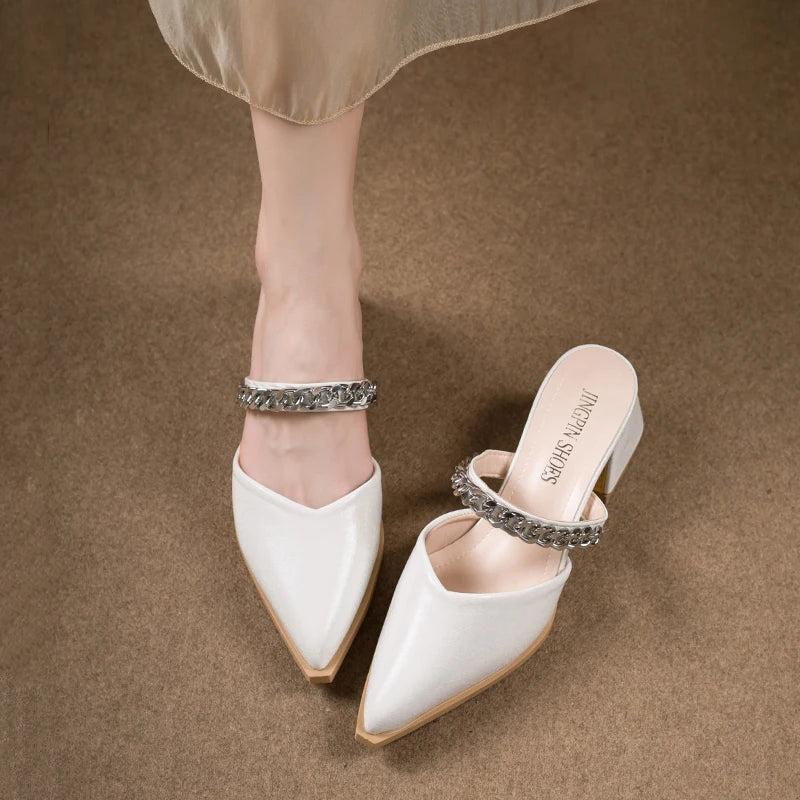 Retro Style Sing-backs Party Pointed Toe Thick Heel Sandals