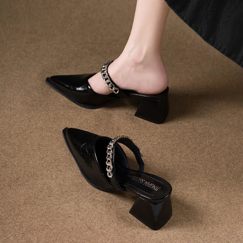 Retro Style Sing-backs Party Pointed Toe Thick Heel Sandals