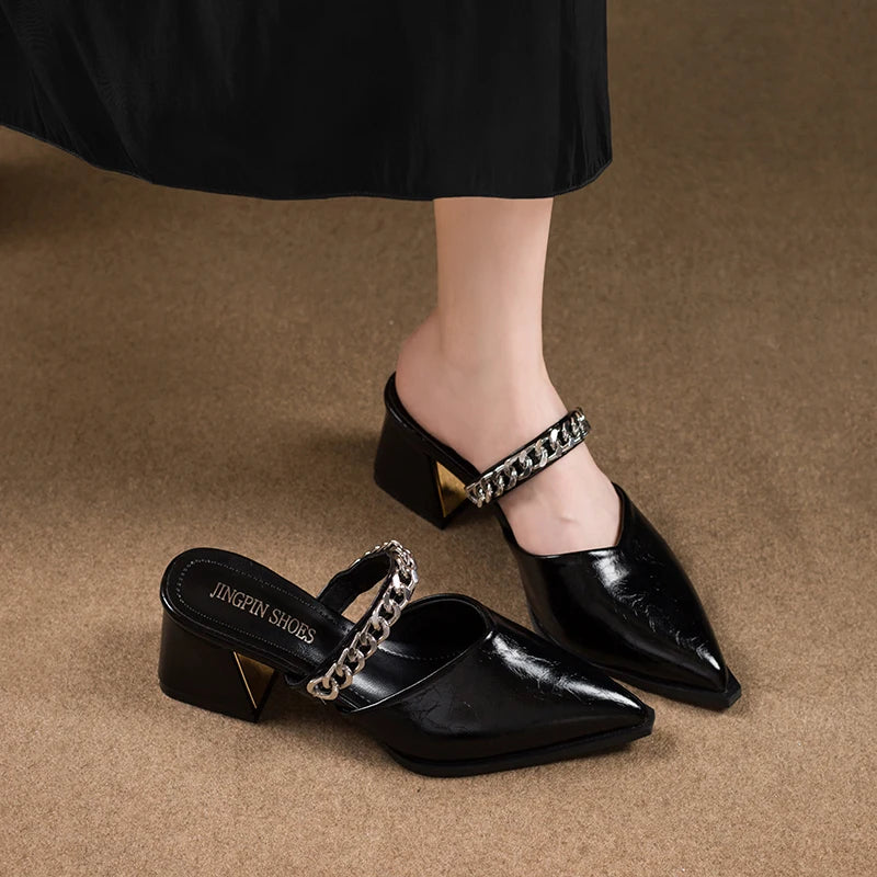 Retro Style Sing-backs Party Pointed Toe Thick Heel Sandals
