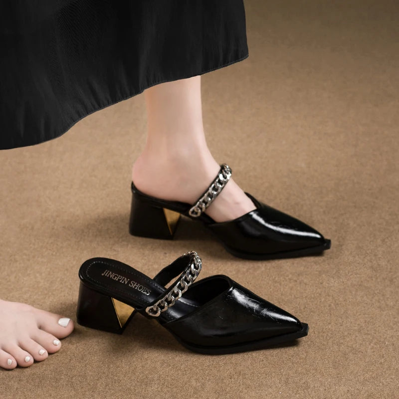 Retro Style Sing-backs Party Pointed Toe Thick Heel Sandals