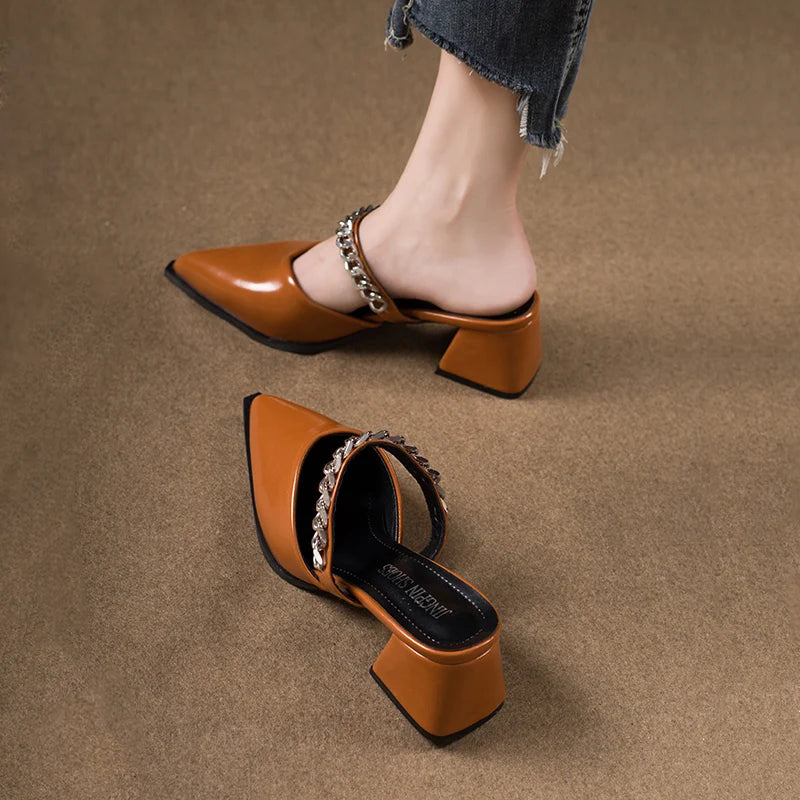 Retro Style Sing-backs Party Pointed Toe Thick Heel Sandals