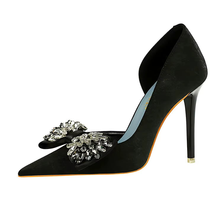 Rhinestone Bow Pumps Luxury Banquet High Heels Stilettos Party Shoes