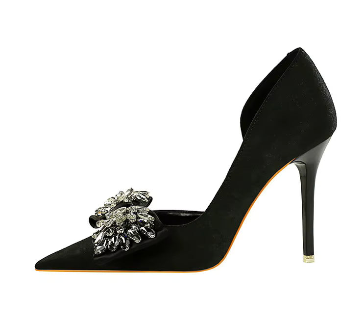 Rhinestone Bow Pumps Luxury Banquet High Heels Stilettos Party Shoes