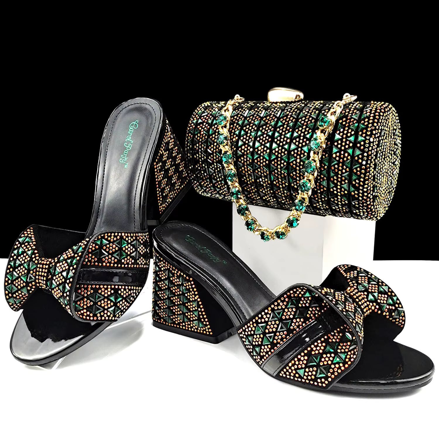 Rhinestone Decoration Bags and Peep Toe High Heels Banquet Shoes