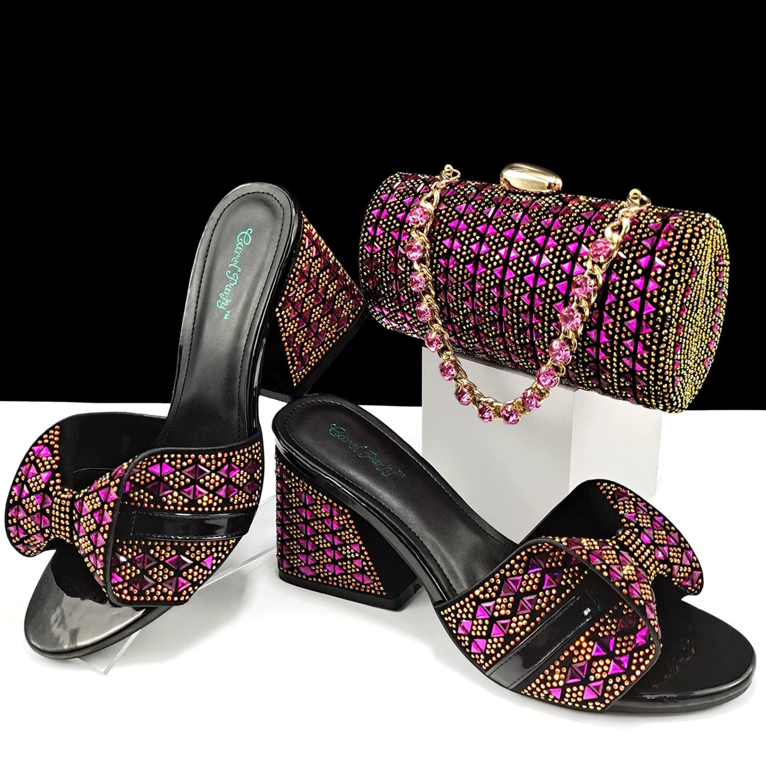 Rhinestone Decoration Bags and Peep Toe High Heels Banquet Shoes