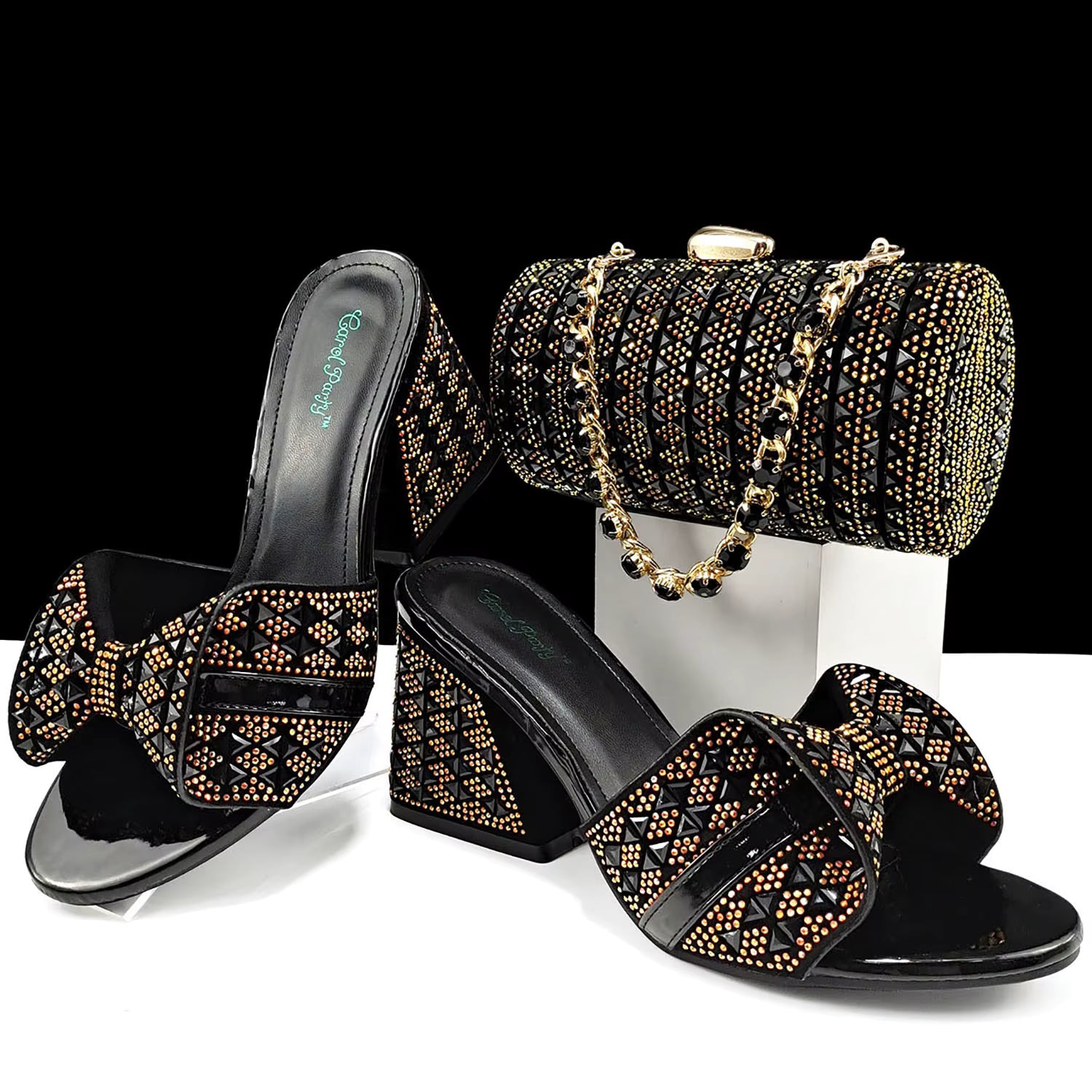 Rhinestone Decoration Bags and Peep Toe High Heels Banquet Shoes