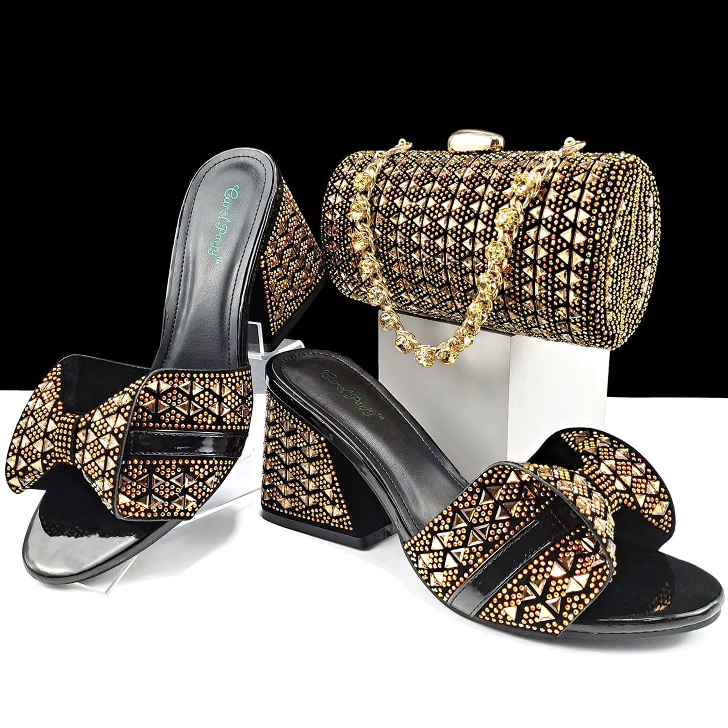 Rhinestone Decoration Bags and Peep Toe High Heels Banquet Shoes