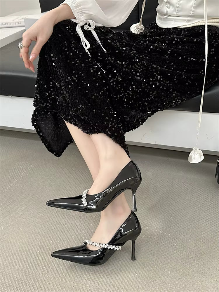 Rhinestone Designer Crystal Pointed Toe Thin High Heels