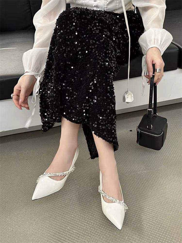 Rhinestone Designer Crystal Pointed Toe Thin High Heels