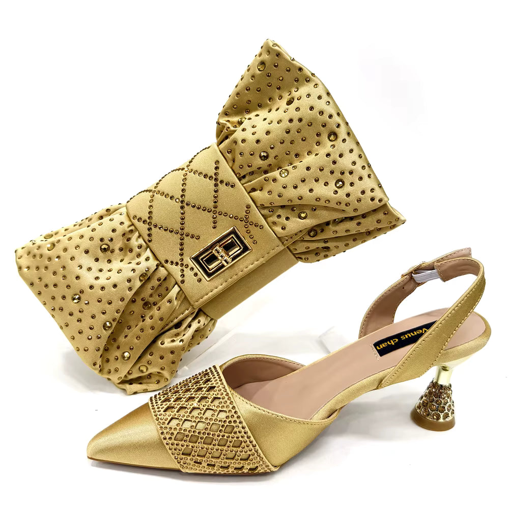 Rhinestone-Embellished Party High Heels for Special Occasions Shoes With Matching Handbag