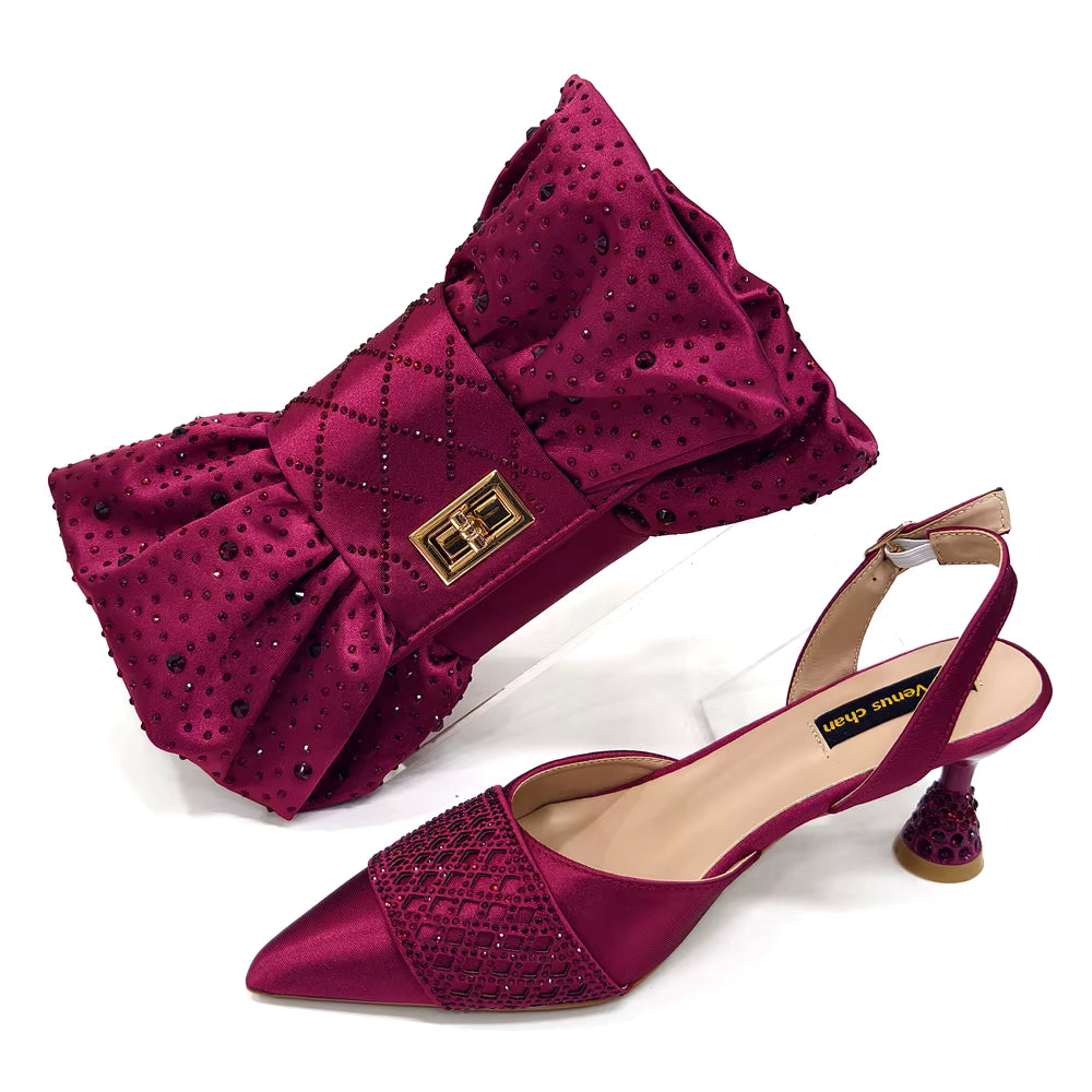 Rhinestone-Embellished Party High Heels for Special Occasions Shoes With Matching Handbag