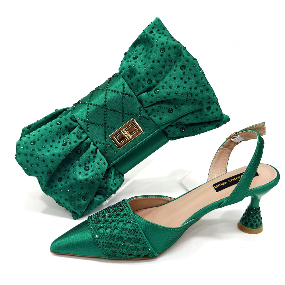 Rhinestone-Embellished Party High Heels for Special Occasions Shoes With Matching Handbag