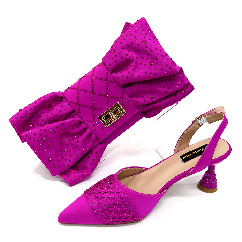 Rhinestone-Embellished Party High Heels for Special Occasions Shoes With Matching Handbag