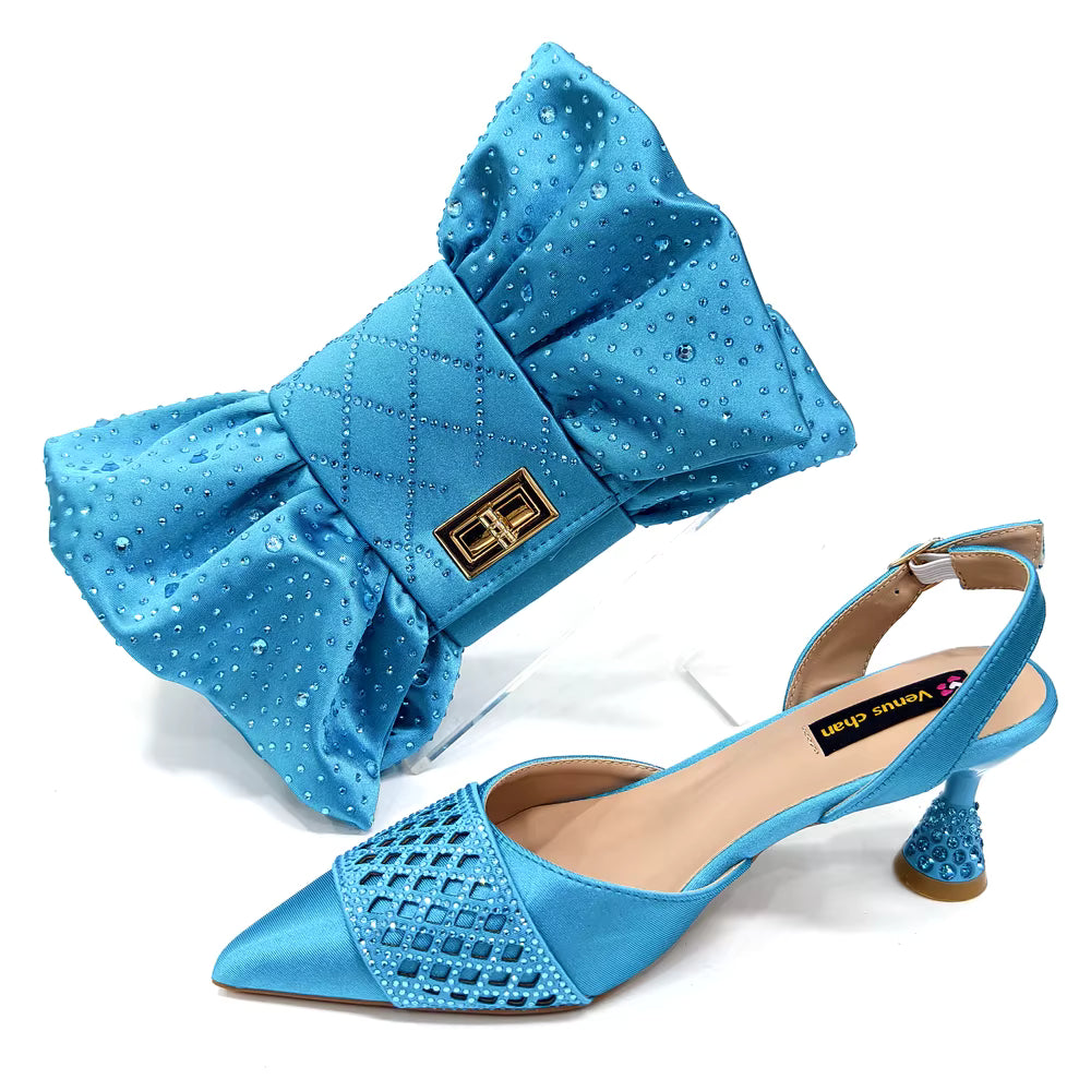 Rhinestone-Embellished Party High Heels for Special Occasions Shoes With Matching Handbag