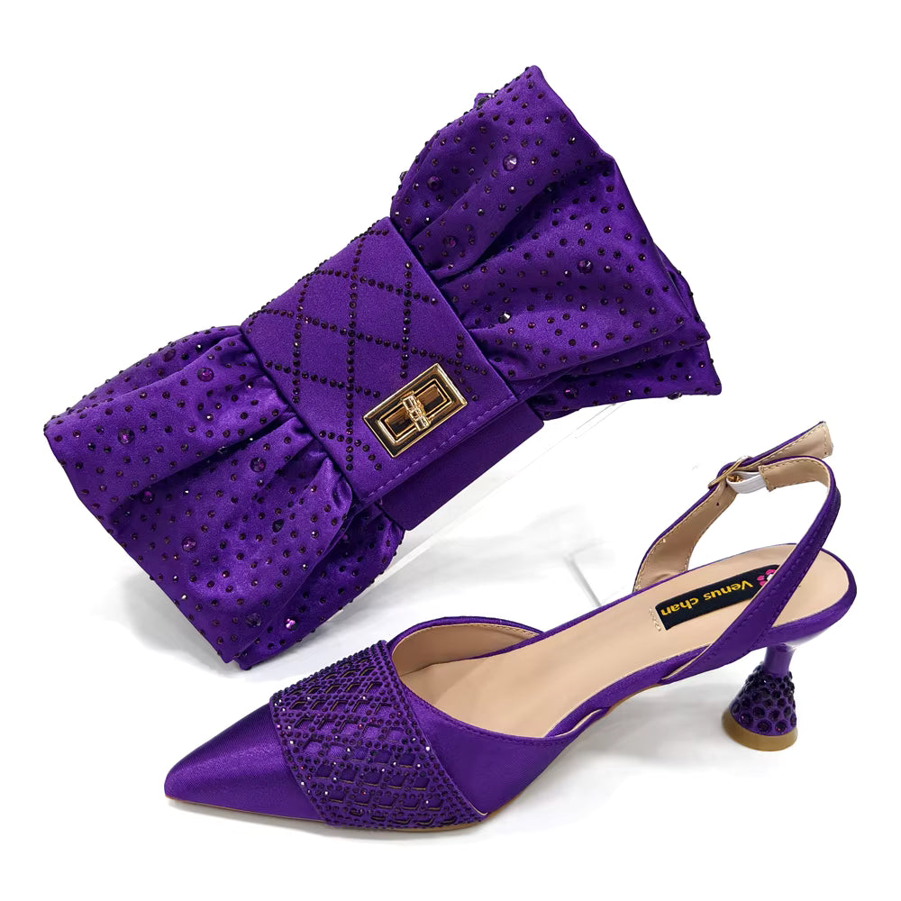 Rhinestone-Embellished Party High Heels for Special Occasions Shoes With Matching Handbag