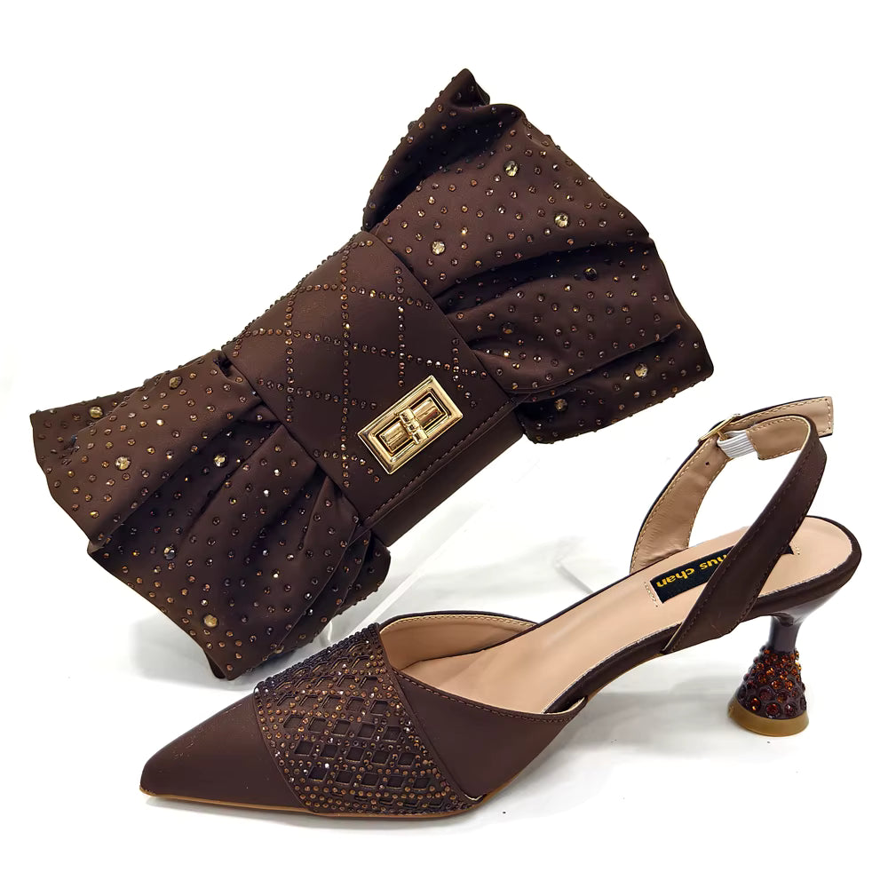 Rhinestone-Embellished Party High Heels for Special Occasions Shoes With Matching Handbag