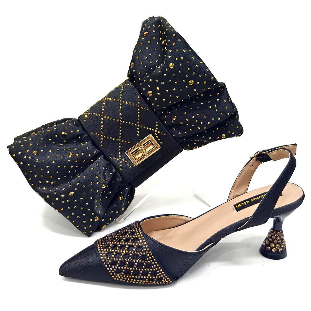 Rhinestone-Embellished Party High Heels for Special Occasions Shoes With Matching Handbag