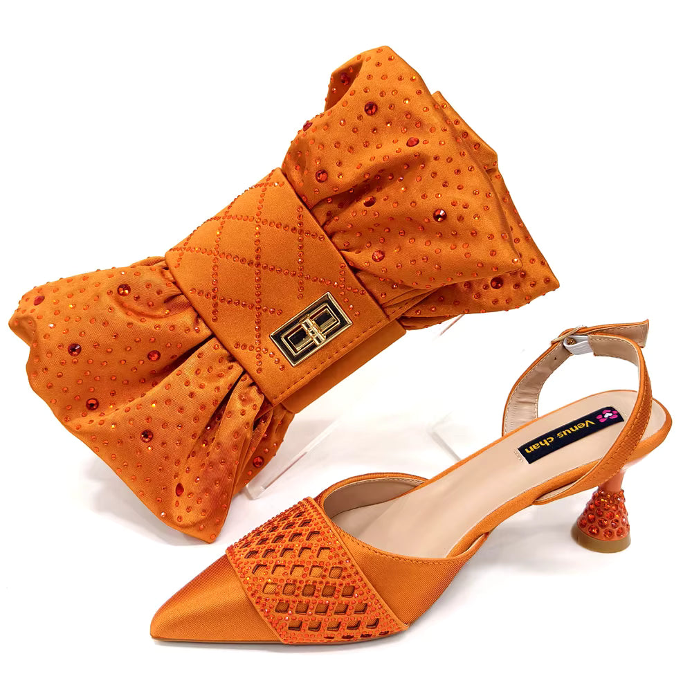 Rhinestone-Embellished Party High Heels for Special Occasions Shoes With Matching Handbag