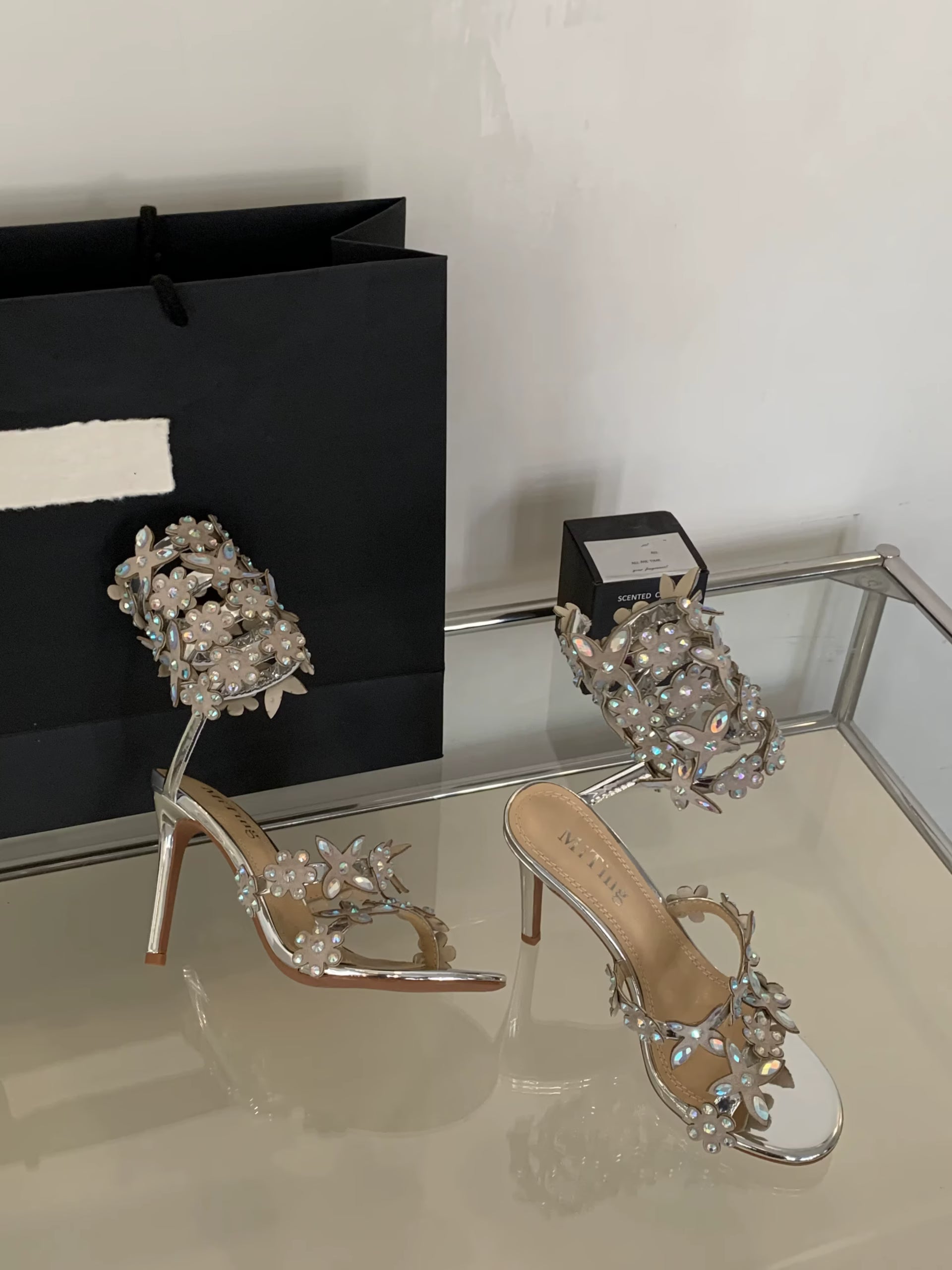Rhinestone Flower Snake Surround Crystal High Heel