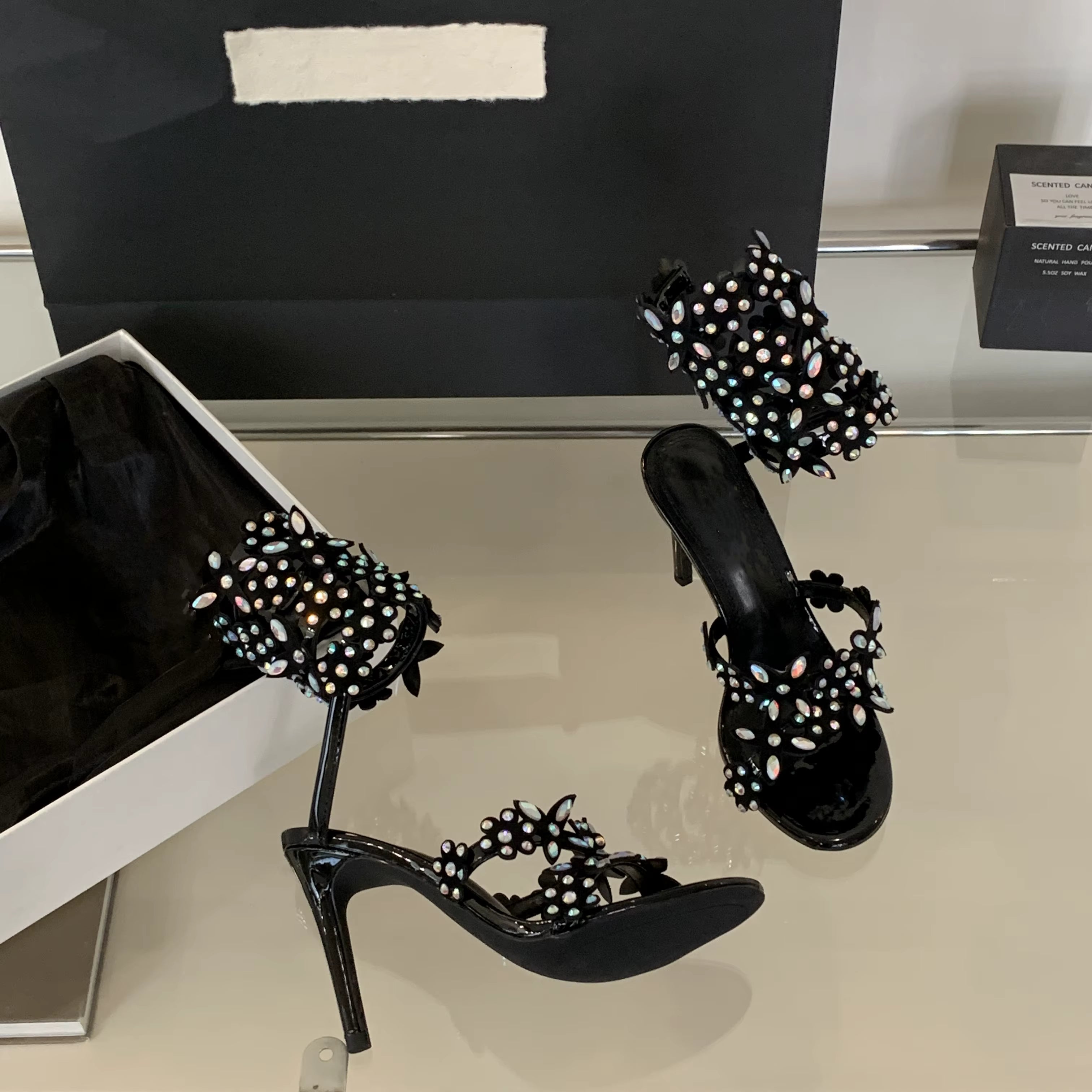 Rhinestone Flower Snake Surround Crystal High Heel
