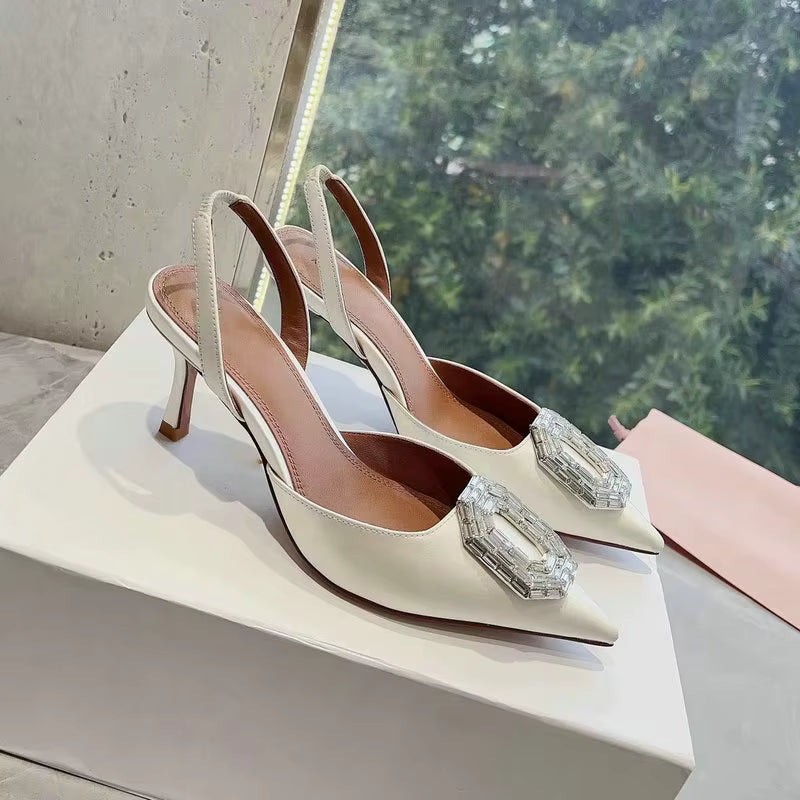 Rhinestone Satin elastic band Pointy Toe Crystal High Heels