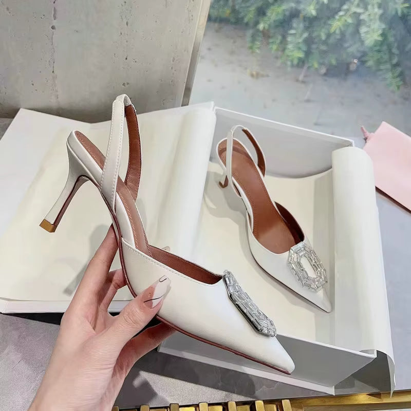 Rhinestone Satin elastic band Pointy Toe Crystal High Heels