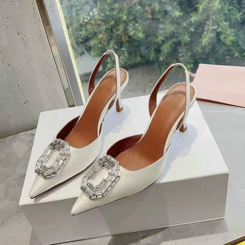 Rhinestone Satin elastic band Pointy Toe Crystal High Heels