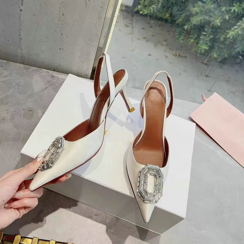 Rhinestone Satin elastic band Pointy Toe Crystal High Heels