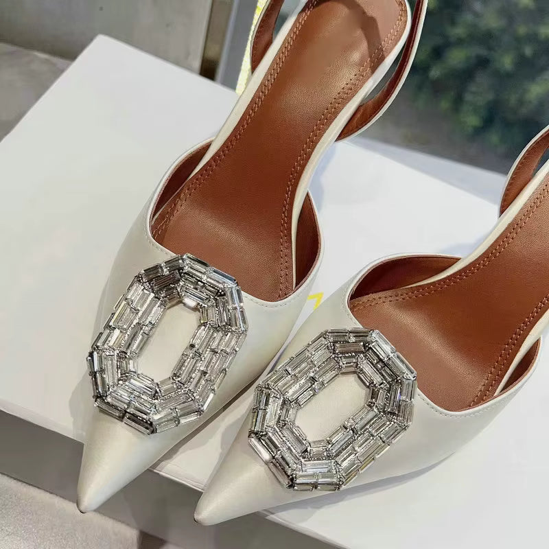 Rhinestone Satin elastic band Pointy Toe Crystal High Heels