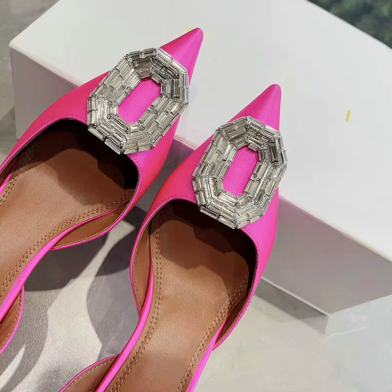 Rhinestone Satin elastic band Pointy Toe Crystal High Heels