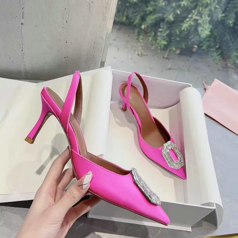 Rhinestone Satin elastic band Pointy Toe Crystal High Heels
