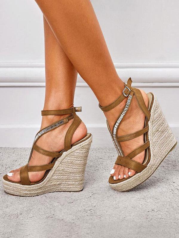 Rhinestone Strap Platform Wedge Sandals