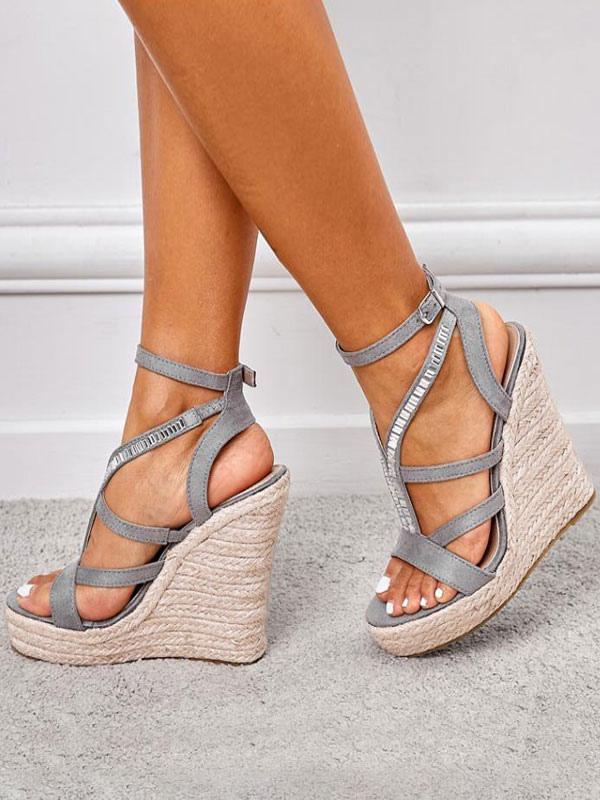Rhinestone Strap Platform Wedge Sandals