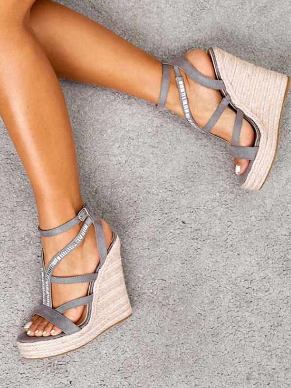 Rhinestone Strap Platform Wedge Sandals