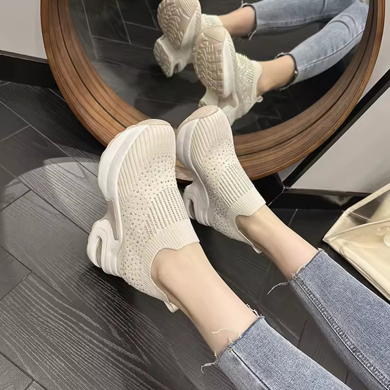 Rhinestone wedge SLIP-ON sneakers Loafers Platform Shoes