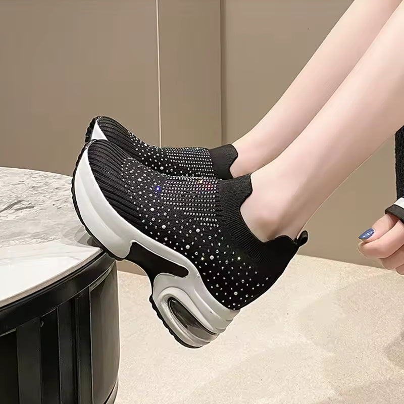 Rhinestone wedge SLIP-ON sneakers Loafers Platform Shoes