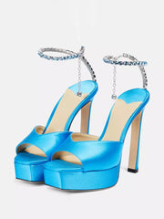 Rhinestones Ankle Strap Open Toe  High Heel