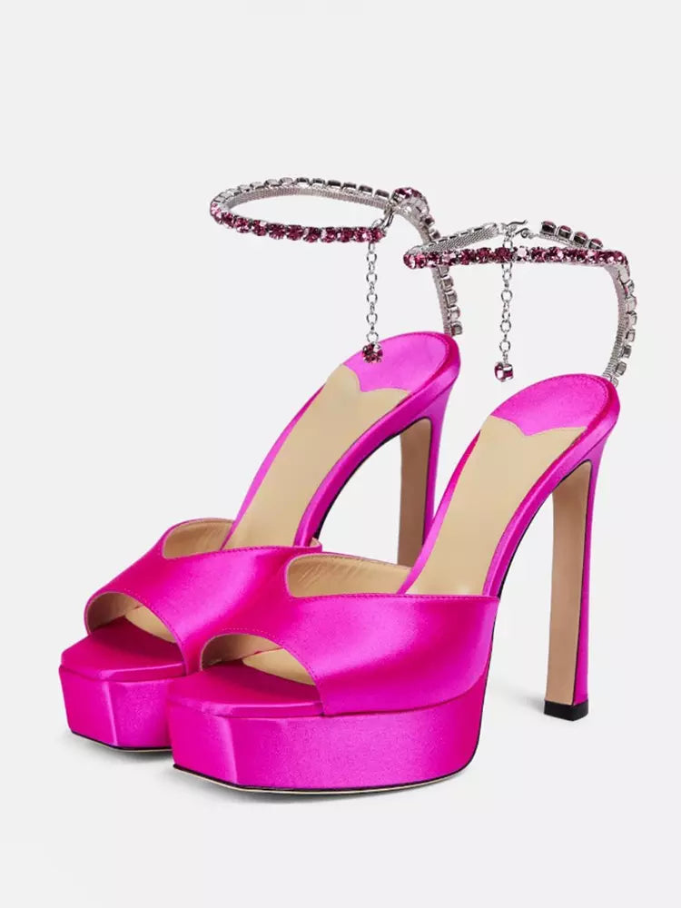 Rhinestones Ankle Strap Open Toe  High Heel