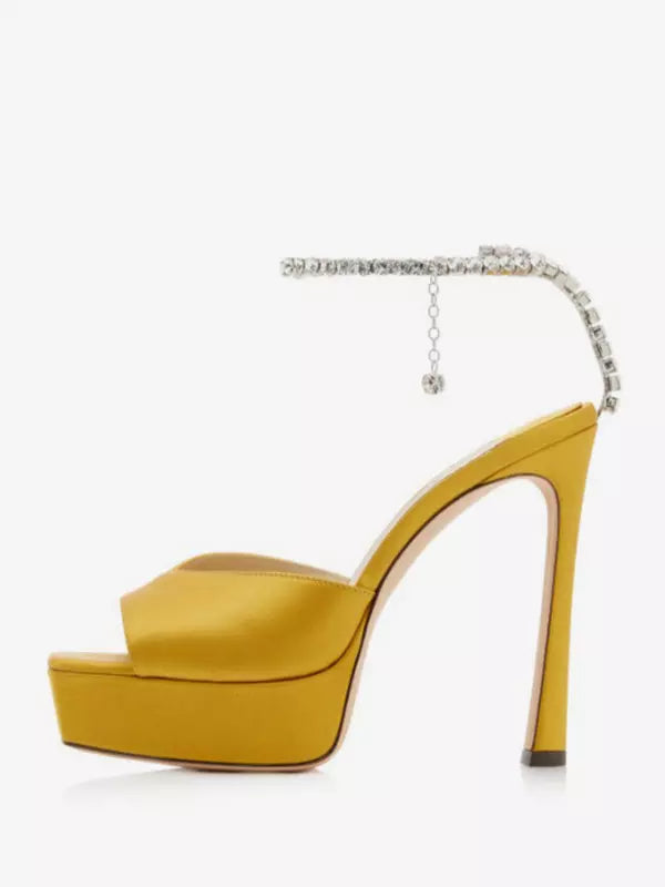 Rhinestones Ankle Strap Open Toe  High Heel
