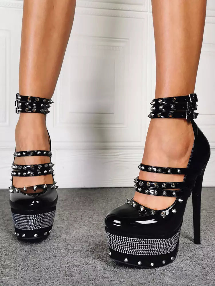 Rhinestones Beaded Strappy Gladiator Daily Casual Pumps High Heels