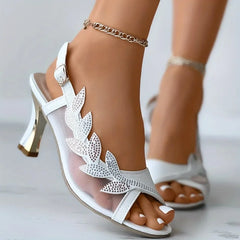 Rhinestones Mesh Peep Toe Buckle Strap Slingback High Heel Sandal
