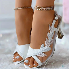 Rhinestones Mesh Peep Toe Buckle Strap Slingback High Heel Sandal