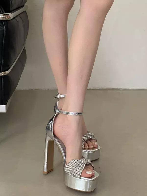 Rhinestones Polyurethane Medium Chunky Platform High Heel