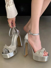 Rhinestones Polyurethane Medium Chunky Platform High Heel