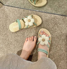 Roman Style Internet Celebrity Outer Wear PVC With Flower Flat Slippers