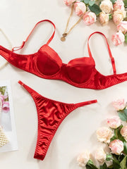 Romantic Satin Lingerie 2 Pcs Bra Sets