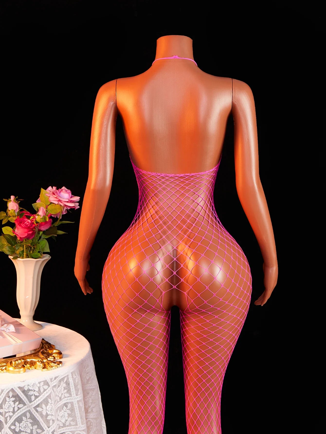 Rose Sheer Lingerie Open Bra Fishnet BodyStocking Fashion One-piece Crotchless Baby Doll Transparent Nightwear Costumes
