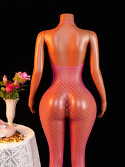 Rose Sheer Lingerie Open Bra Fishnet BodyStocking Fashion One-piece Crotchless Baby Doll Transparent Nightwear Costumes