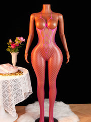 Rose Sheer Lingerie Open Bra Fishnet BodyStocking Fashion One-piece Crotchless Baby Doll Transparent Nightwear Costumes
